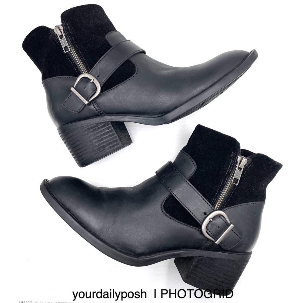 Born black leather and suede Korita short engineer boots US women’s size 7M